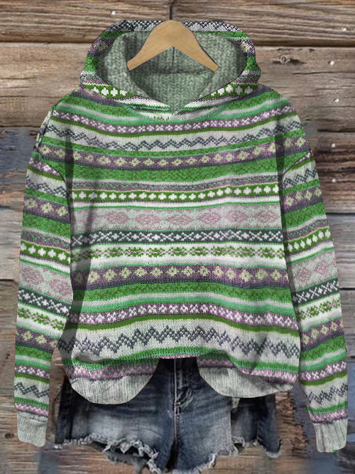 Felpa con cappuccio jacquard a contrasto con motivo vintage Fairman Island