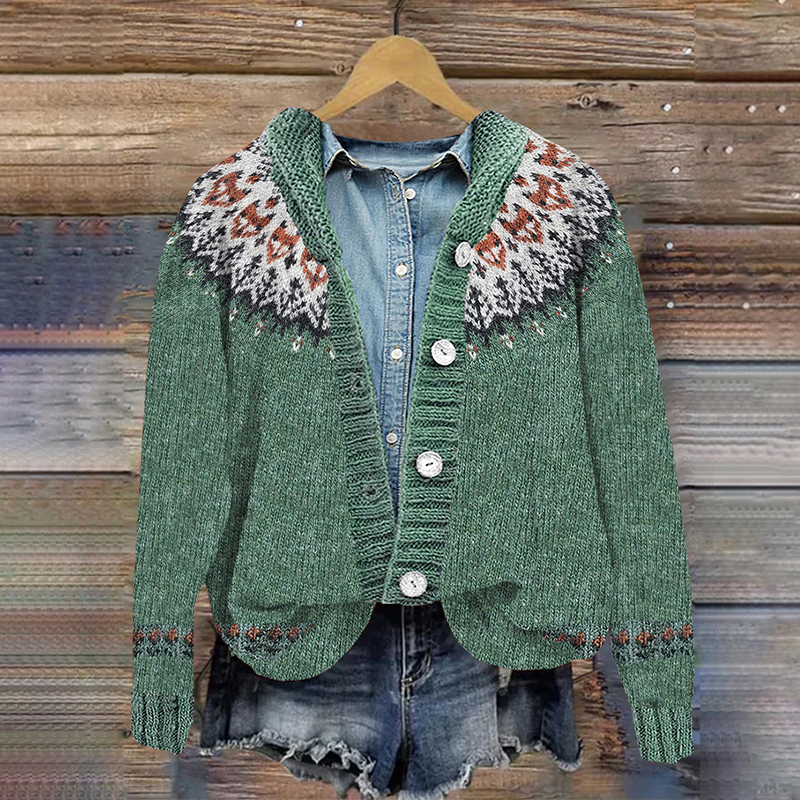 Cardigan con cappuccio lavorato a maglia con onde di volpe vintage