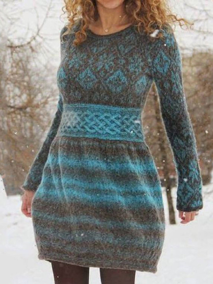 Abito midi casual in maglia con contrasto