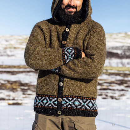 Cardigan maglione con cappuccio islandese lavorato a maglia verde vintage