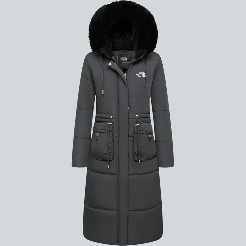 Parka in pelliccia sintetica extra lungo da donna con cappuccio rimovibile