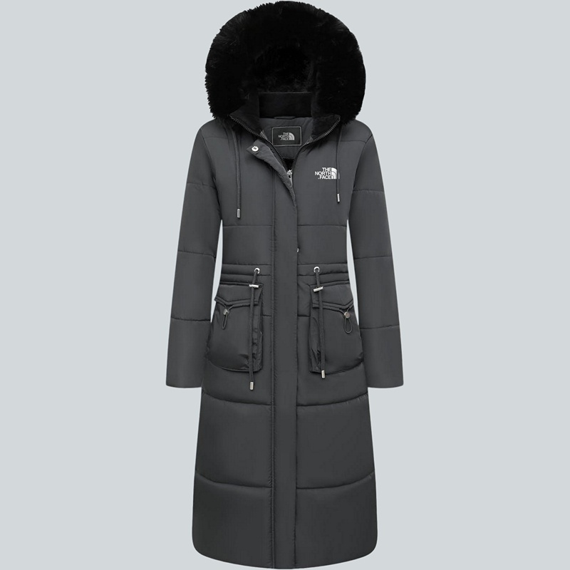 Parka in pelliccia sintetica extra lungo da donna con cappuccio rimovibile