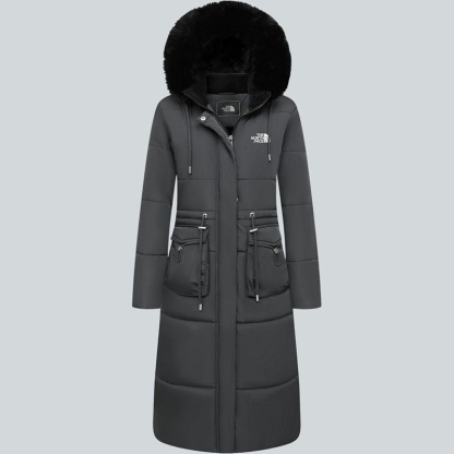 Parka in pelliccia sintetica extra lungo da donna con cappuccio rimovibile