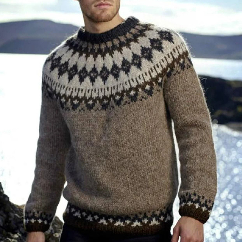 Maglione girocollo da uomo vintage in maglia jacquard Fairman Island