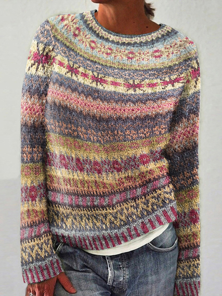 Maglione girocollo vintage in maglia jacquard Fairman Island