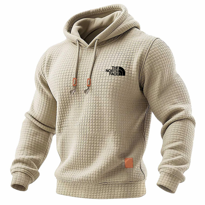 Men's Quilted Waffle Outdoor Sports Solid Color Long Sleeve Daily Tops Hoodie