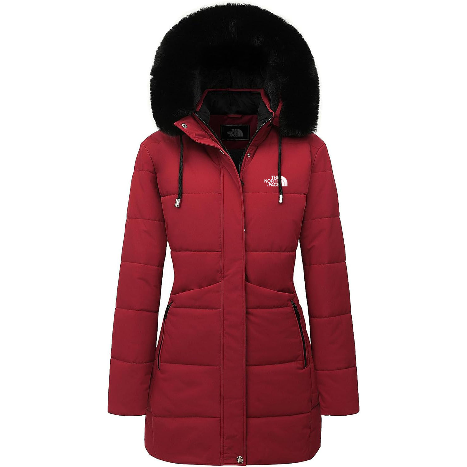 Parka da donna in pelliccia sintetica foderato in pile spesso con cappuccio staccabile