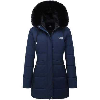 Parka da donna in pelliccia sintetica foderato in pile spesso con cappuccio staccabile