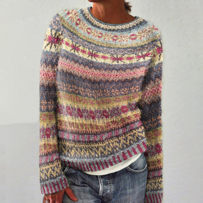 Maglione girocollo vintage in maglia jacquard Fairman Island