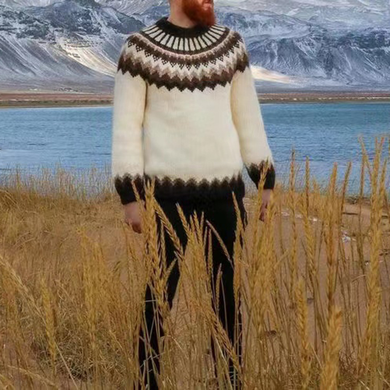 Maglione casual in jacquard bianco con grafica Fair Isle surf