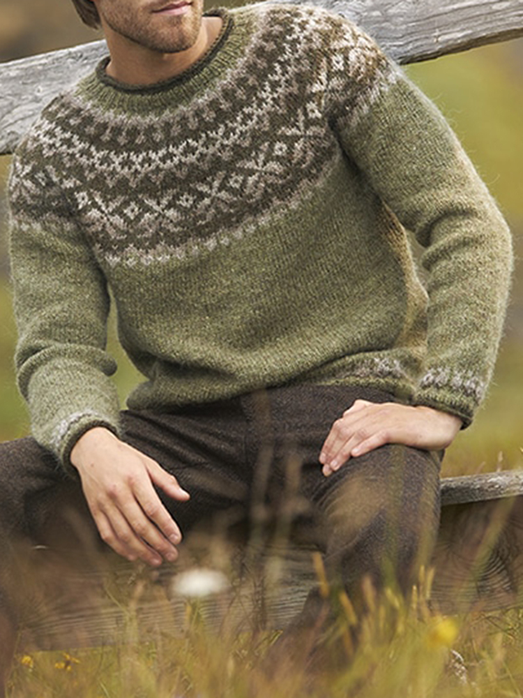 Maglione a collo alto jacquard in maglia vintage islandese