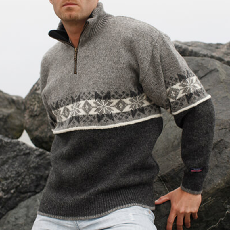 Vintage Wrme norwegischer Strick-Jacquard-islndischer Pullover mit halbem Reiverschlusskragen (Unisex)
