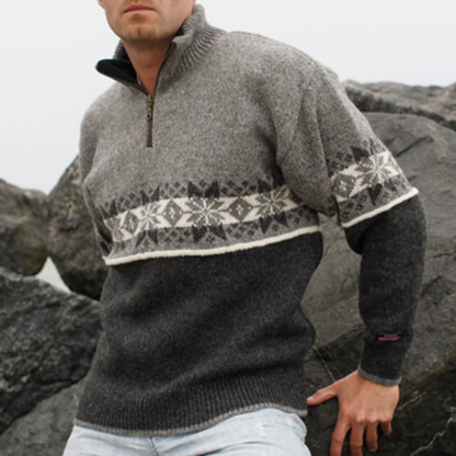 Maglione con colletto a mezza zip islandese jacquard lavorato a maglia norvegese caldo vintage (unisex)