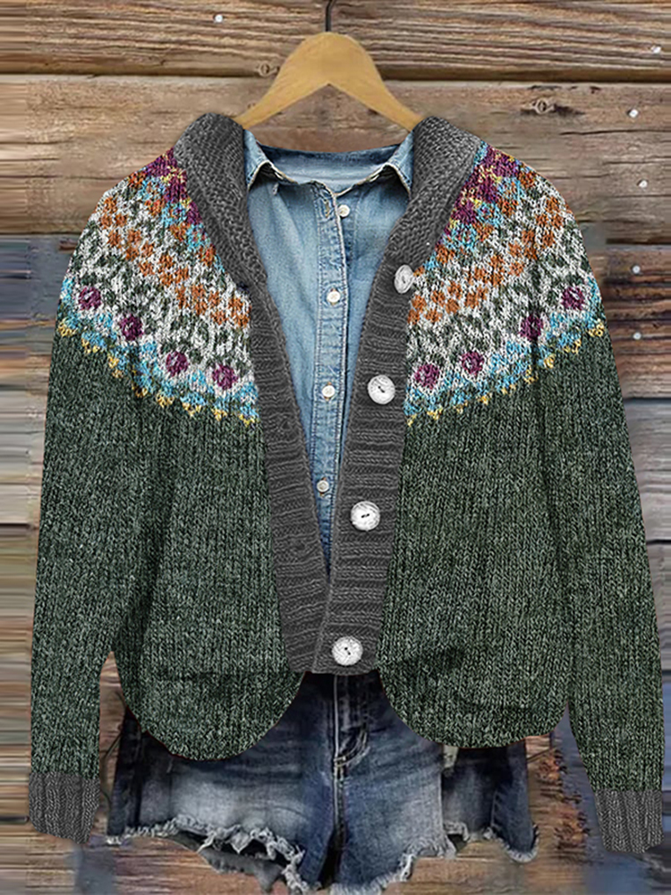 Cardigan vintage con motivo tribale islandese