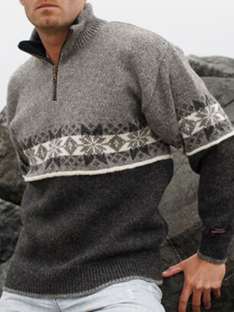 Maglione con colletto a mezza zip islandese jacquard lavorato a maglia norvegese caldo vintage (unisex)