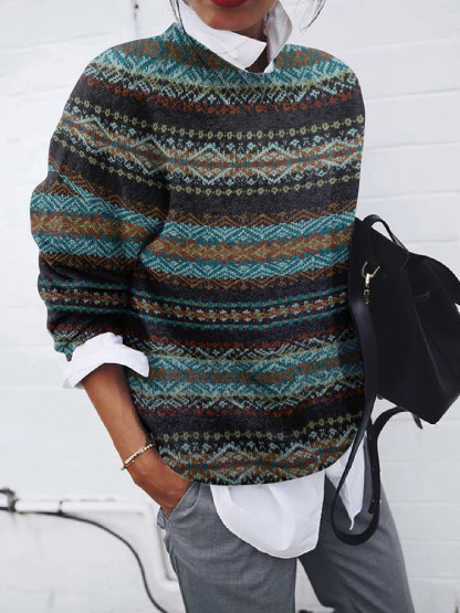 Maglione girocollo geometrico vintage Fairman Island con fiocchi di neve