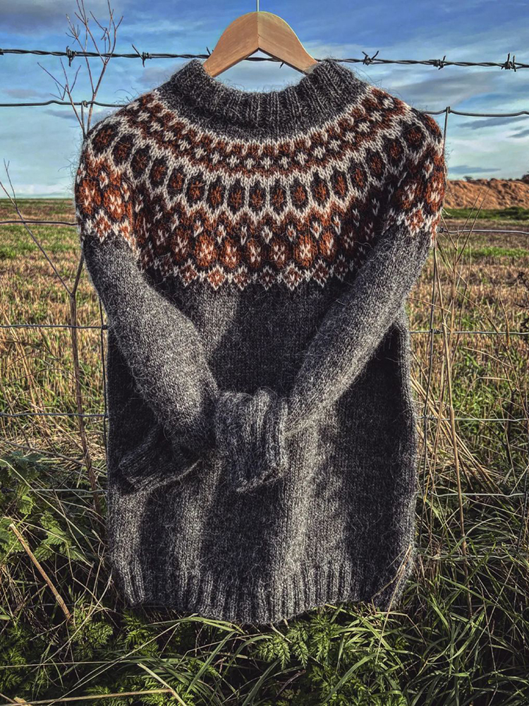 Maglione lavorato a maglia casual con girocollo geometrico e maniche lunghe