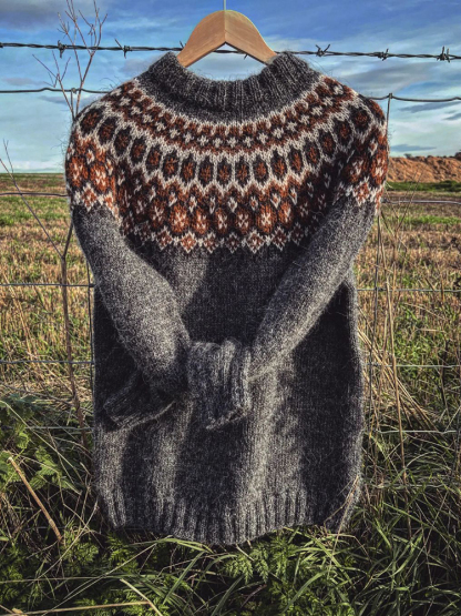 Maglione lavorato a maglia casual con girocollo geometrico e maniche lunghe