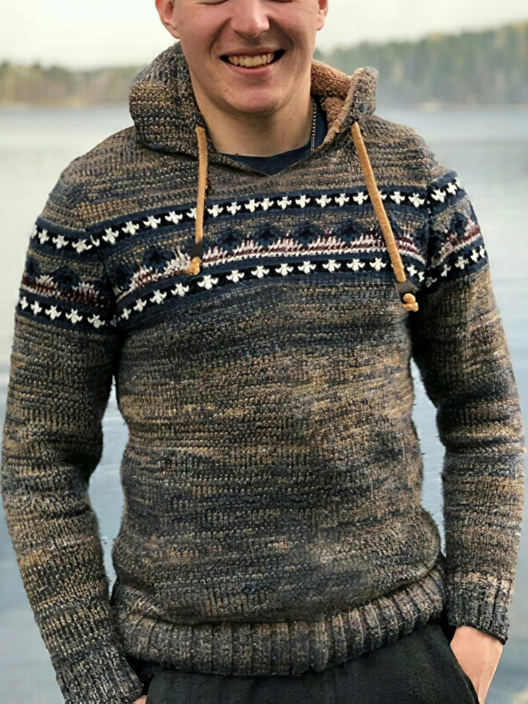 Felpa con cappuccio islandese lavorata a maglia con grafica retrò sfumata