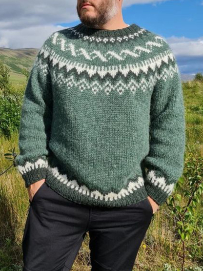 Maglione girocollo in jacquard lavorato a maglia termica vintage islandese (unisex)