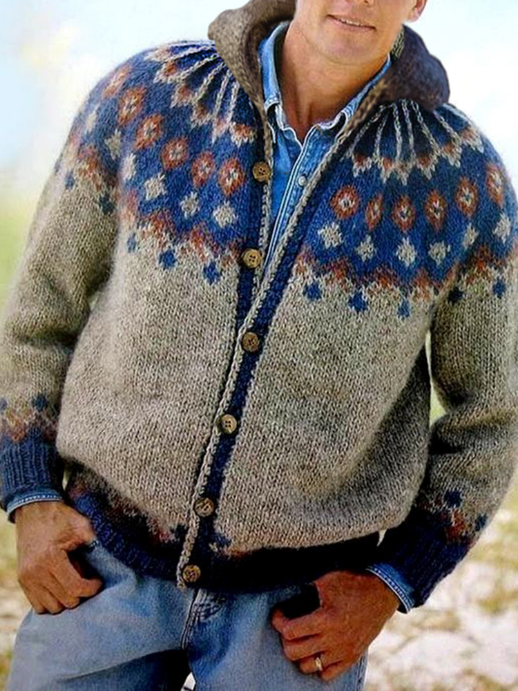 Calda felpa con cappuccio retrò realizzata in jacquard islandese