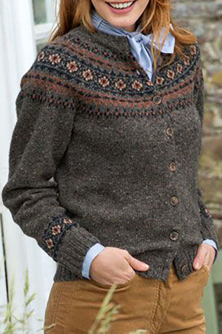 Cardigan maglione in lana vintage jacquard Fairman Island