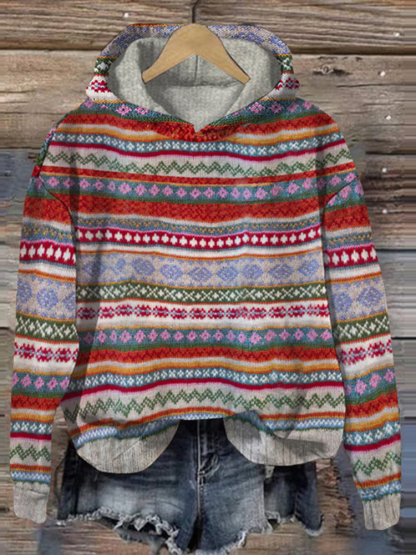 Felpa con cappuccio jacquard a contrasto con motivo vintage Fairman Island