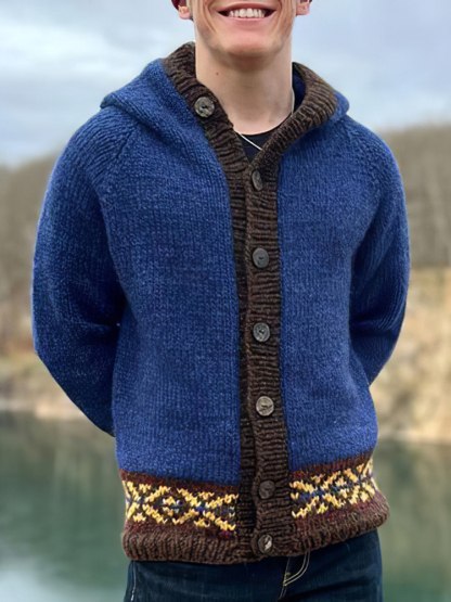 Cardigan maglione con cappuccio islandese lavorato a maglia vintage