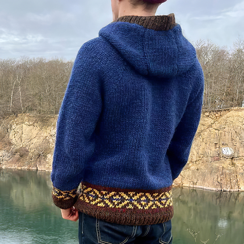 Cardigan maglione con cappuccio islandese lavorato a maglia vintage