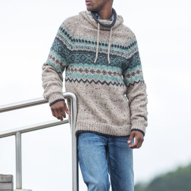 Felpa con cappuccio da uomo in maglia jacquard vintage