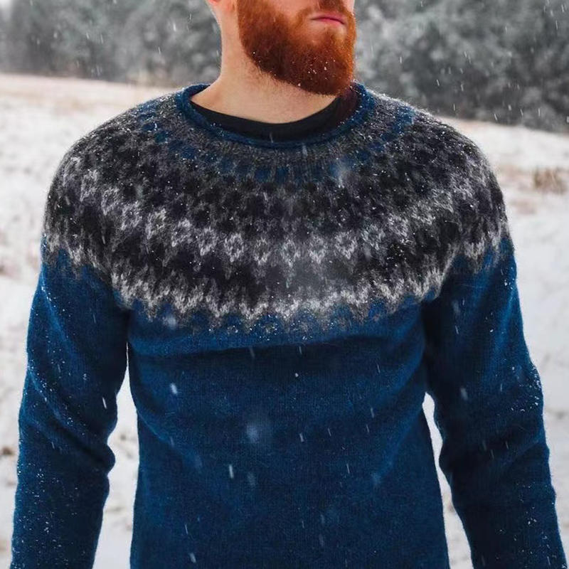 Maglione jacquard blu casual con grafica Fair Isle surf