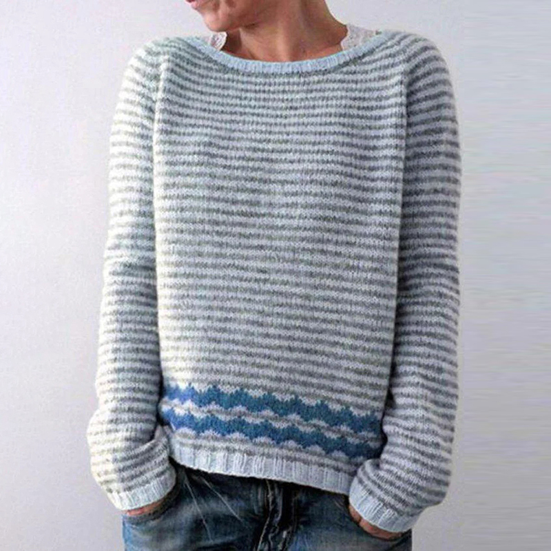 Langrmliger Pullover mit Rundhalsausschnitt und Vintage-Streifen aus Jacquard