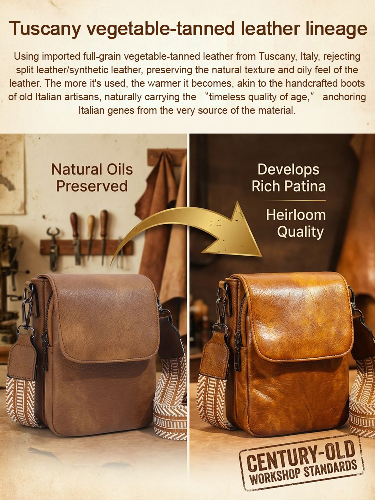 【Genuine leather】Premium Tuscan Leather Crossbody Bag- Anti-Theft Travel Organizer - Opens Flat 💼✨