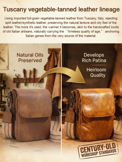 【Genuine leather】Premium Tuscan Leather Crossbody Bag- Anti-Theft Travel Organizer - Opens Flat 💼✨