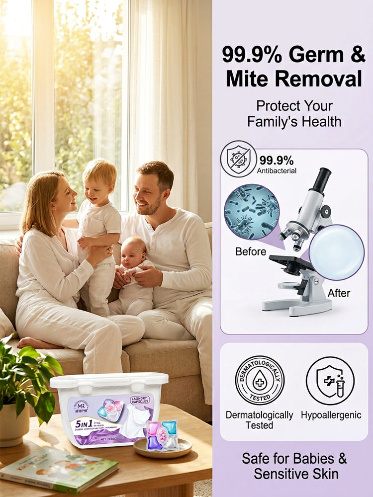 【Long-lasting fragrance for 30 days】EcoWash 5-in-1 Laundry Pods | 15s Fast Dissolve in Cold Water | Plant Based Hypoallergenic |Odor Removal 🌸💧