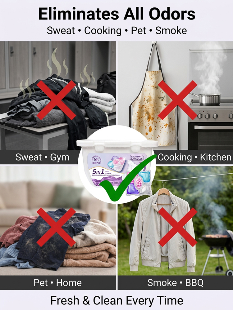 【Long-lasting fragrance for 30 days】EcoWash 5-in-1 Laundry Pods | 15s Fast Dissolve in Cold Water | Plant Based Hypoallergenic |Odor Removal 🌸💧