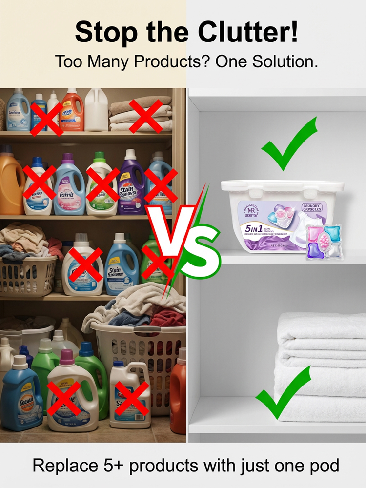 【Long-lasting fragrance for 30 days】EcoWash 5-in-1 Laundry Pods | 15s Fast Dissolve in Cold Water | Plant Based Hypoallergenic |Odor Removal 🌸💧