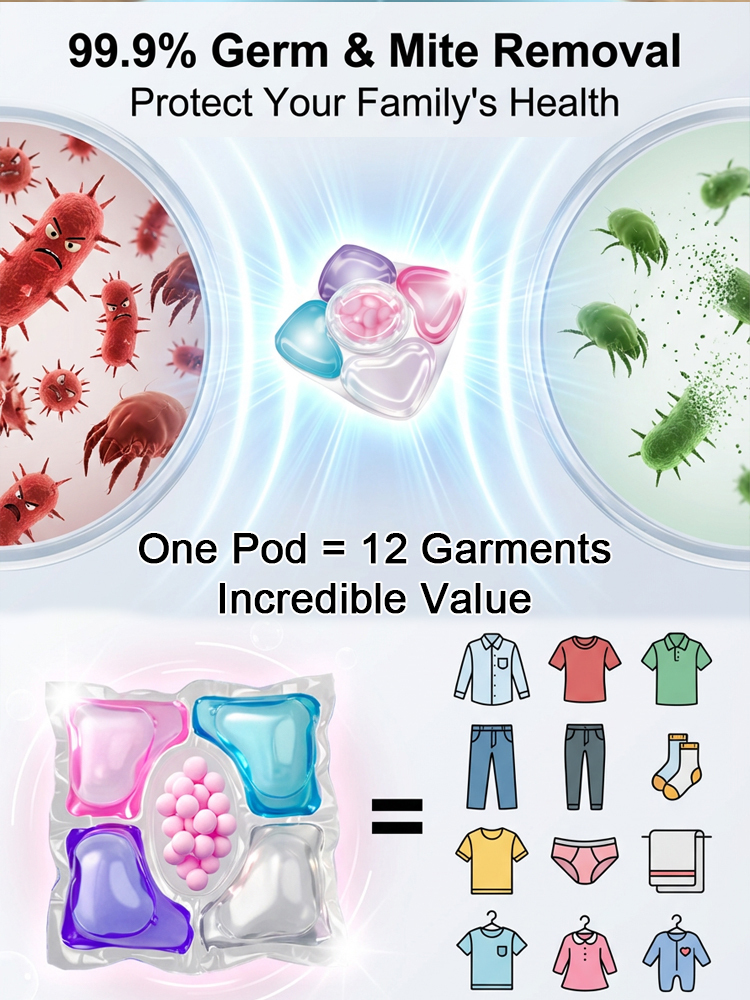 【Long-lasting fragrance for 30 days】EcoWash 5-in-1 Laundry Pods | 15s Fast Dissolve in Cold Water | Plant Based Hypoallergenic |Odor Removal 🌸💧