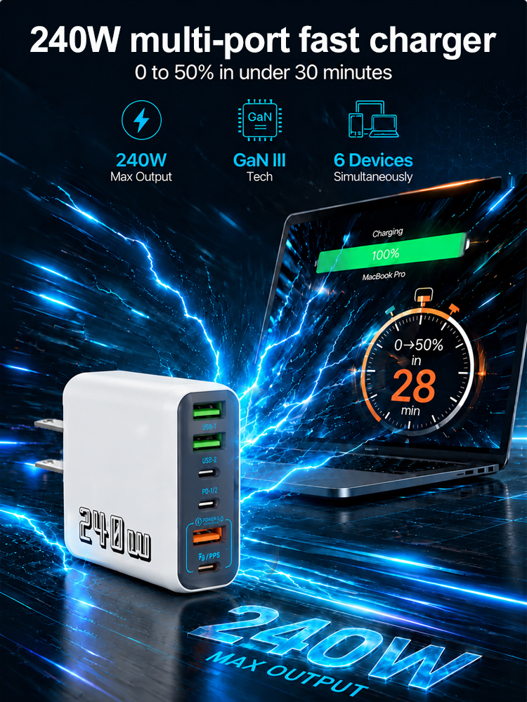 ⭐AI Pulse Tech Restore Battery Health ⭐Fast Charging for All Devices ⭐Stop Performance Throttling ⭐Extend Device Lifespan ⭐Compact 4 Port Design