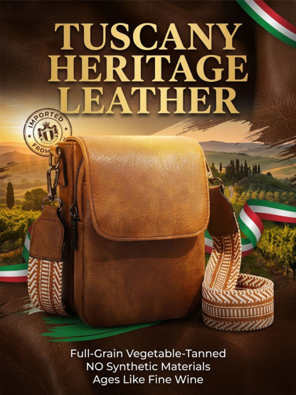 【Genuine leather】Premium Tuscan Leather Crossbody Bag- Anti-Theft Travel Organizer - Opens Flat 💼✨