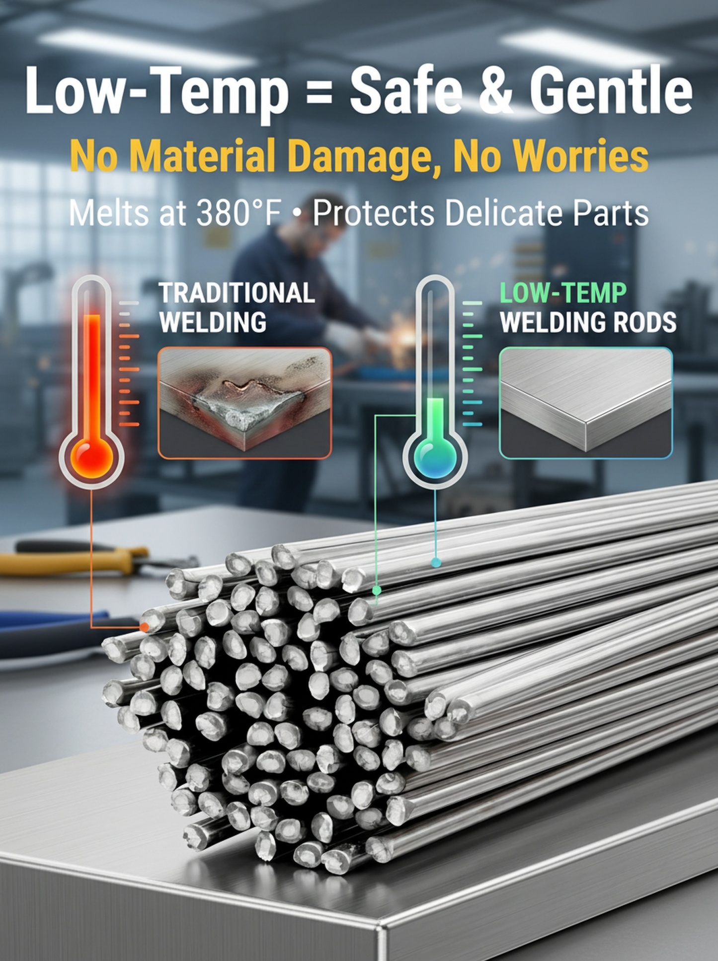 Universal Low Temp Welding Rod 🛠️ 10s Quick Metal Fix 🔥 High Strength Repair 💧 No Welder Needed ⚙️ Works On All Metals ⭐