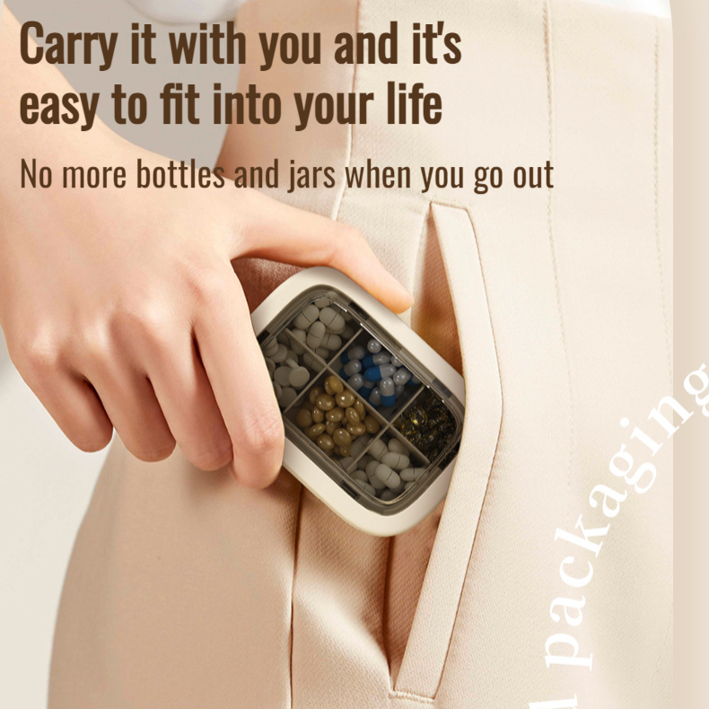 Portable medicine pill box travel packing box with compartments for three meals a day and seven days