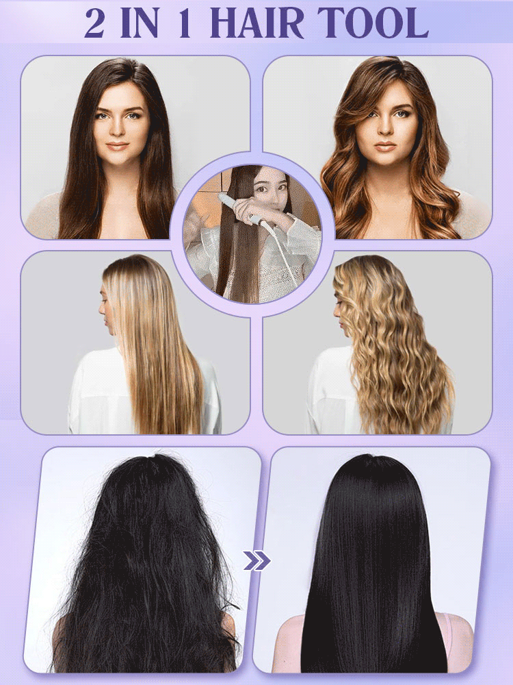 【Use Anywhere】Portable 2-In-1 Straight And Curly Curling Iron.Small And Portable, No Need To Worry About Dry And Frizzy Hair