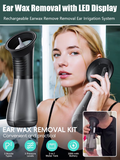 【Relieve itchy blocked ears】⭐ Portable Water Pulse Ear Cleaner Dual Tank 3 Modes IPX7 Waterproof Ear Spa Kit ⭐