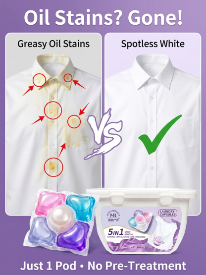 【Long-lasting fragrance for 30 days】EcoWash 5-in-1 Laundry Pods | 15s Fast Dissolve in Cold Water | Plant Based Hypoallergenic |Odor Removal 🌸💧