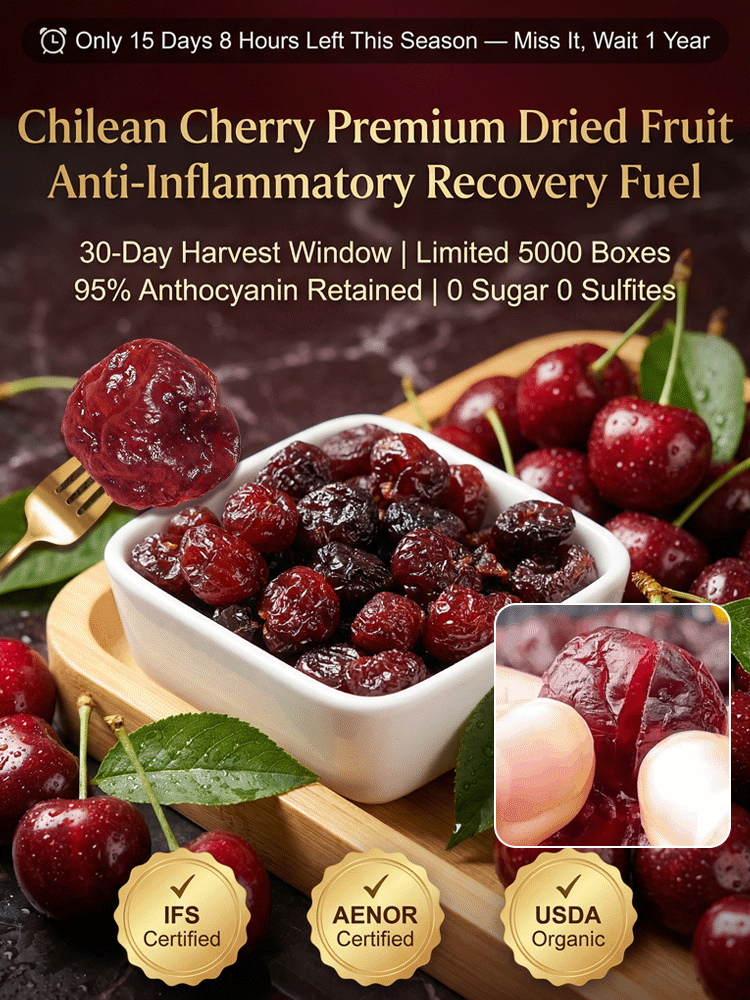 Premium Chilean Organic Dried Cherries | No Sugar Added | 48H Slow-Dried Soft Texture 🍒