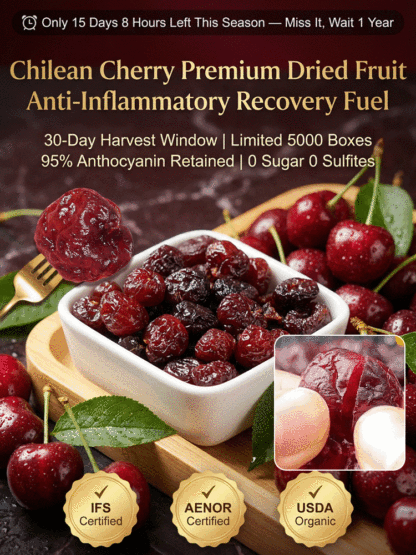 Premium Chilean Organic Dried Cherries | No Sugar Added | 48H Slow-Dried Soft Texture 🍒