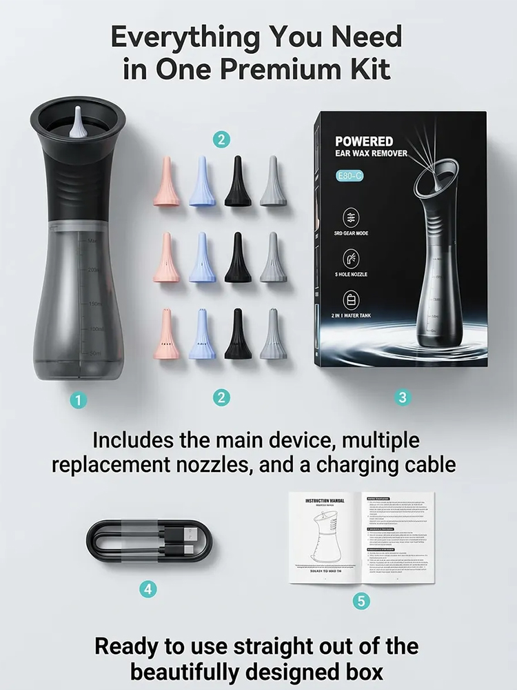 【Relieve itchy blocked ears】⭐ Portable Water Pulse Ear Cleaner Dual Tank 3 Modes IPX7 Waterproof Ear Spa Kit ⭐