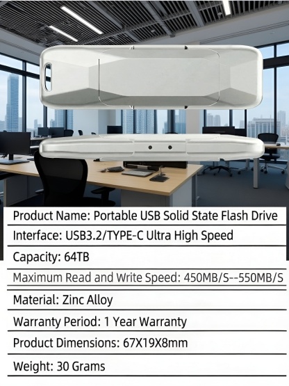 🚀 Fix "Storage Full" | Certified 64TB SSD | GDPR Secure Dual Port 🛡️Stop Cloud Fees | Certified IPX4 Waterproof 64TB | 300MB/s Tested 🔒