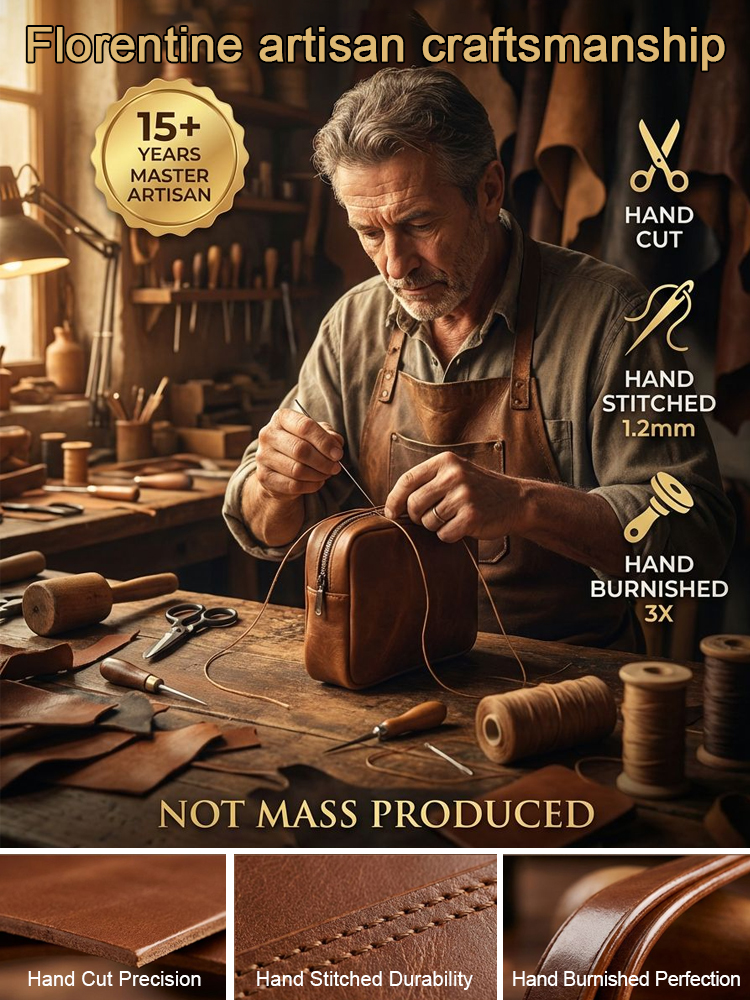 【Genuine leather】Premium Tuscan Leather Crossbody Bag- Anti-Theft Travel Organizer - Opens Flat 💼✨